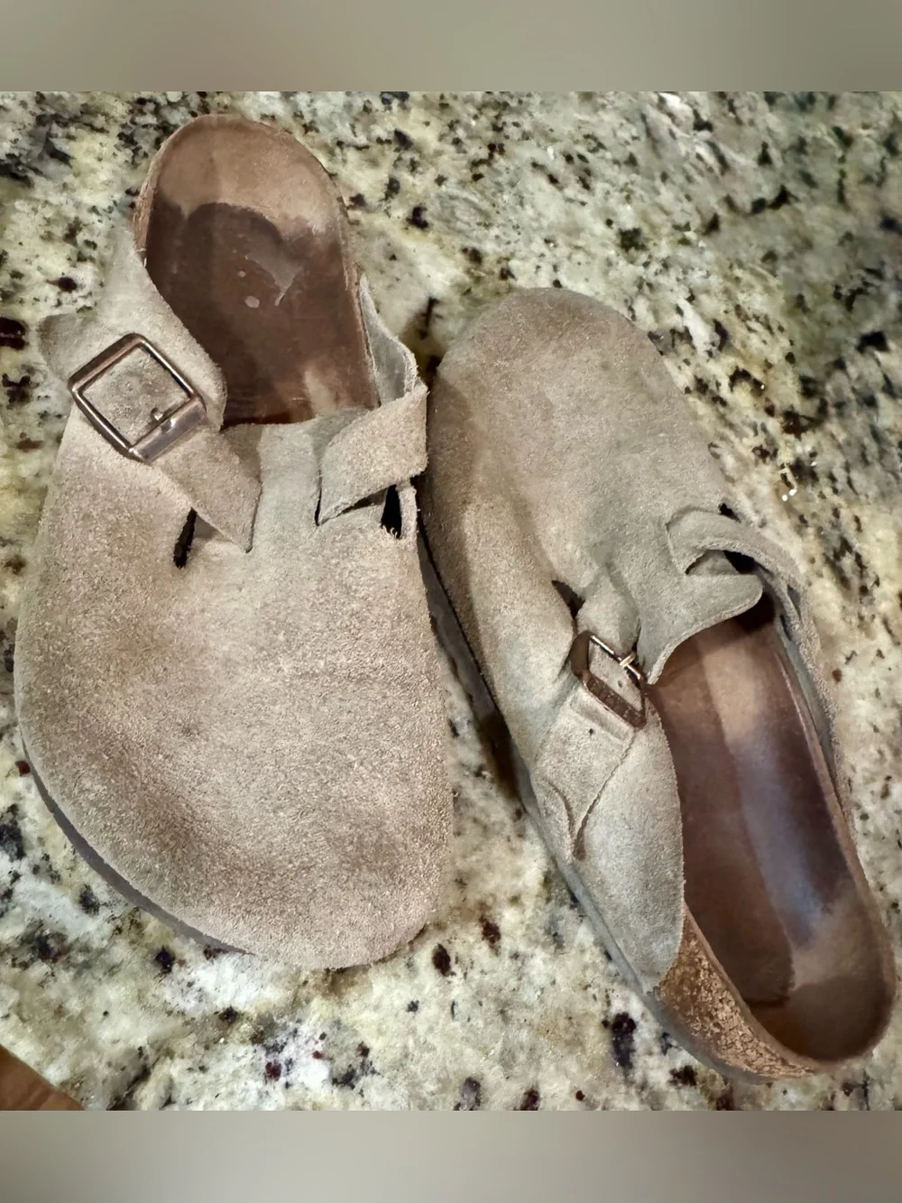 Women's Birkenstock Suede Slip-On Clog with Buckle - Taupe size 7
